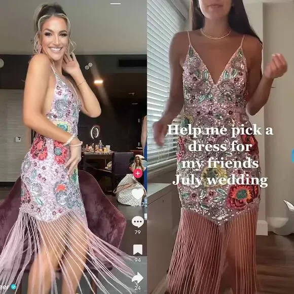 ASOS EDITION Floral Embellished Cami Fringe Dress 12 Pink Swiftie Bachelorette - Picture 3 of 10